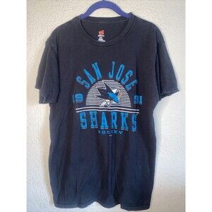 vintage San Jose Sharks Men hockey Large 1991 Short Hanes Nano Tee Black shirt
